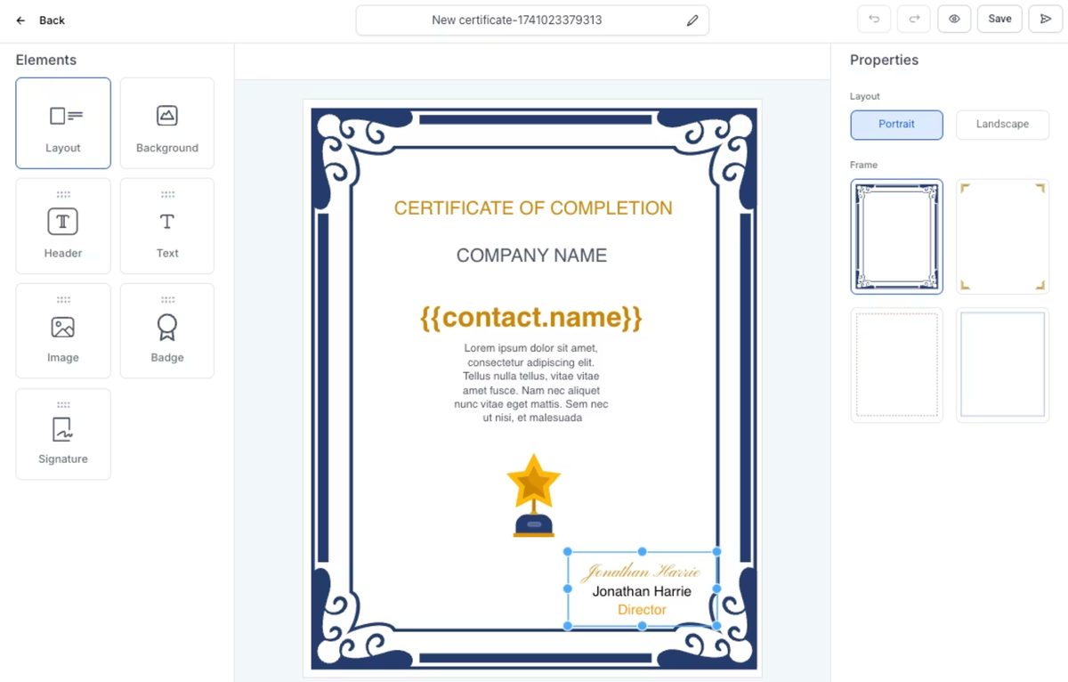 ตัวอย่างใบรับรองของ Course Creator